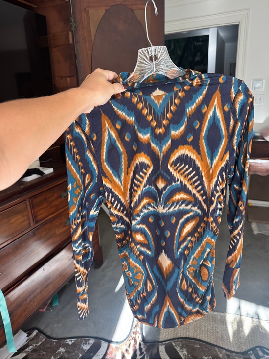 FARM Rio Tops - FARM Rio Navy, Teal & Amber Ikat Long Sleeve Top